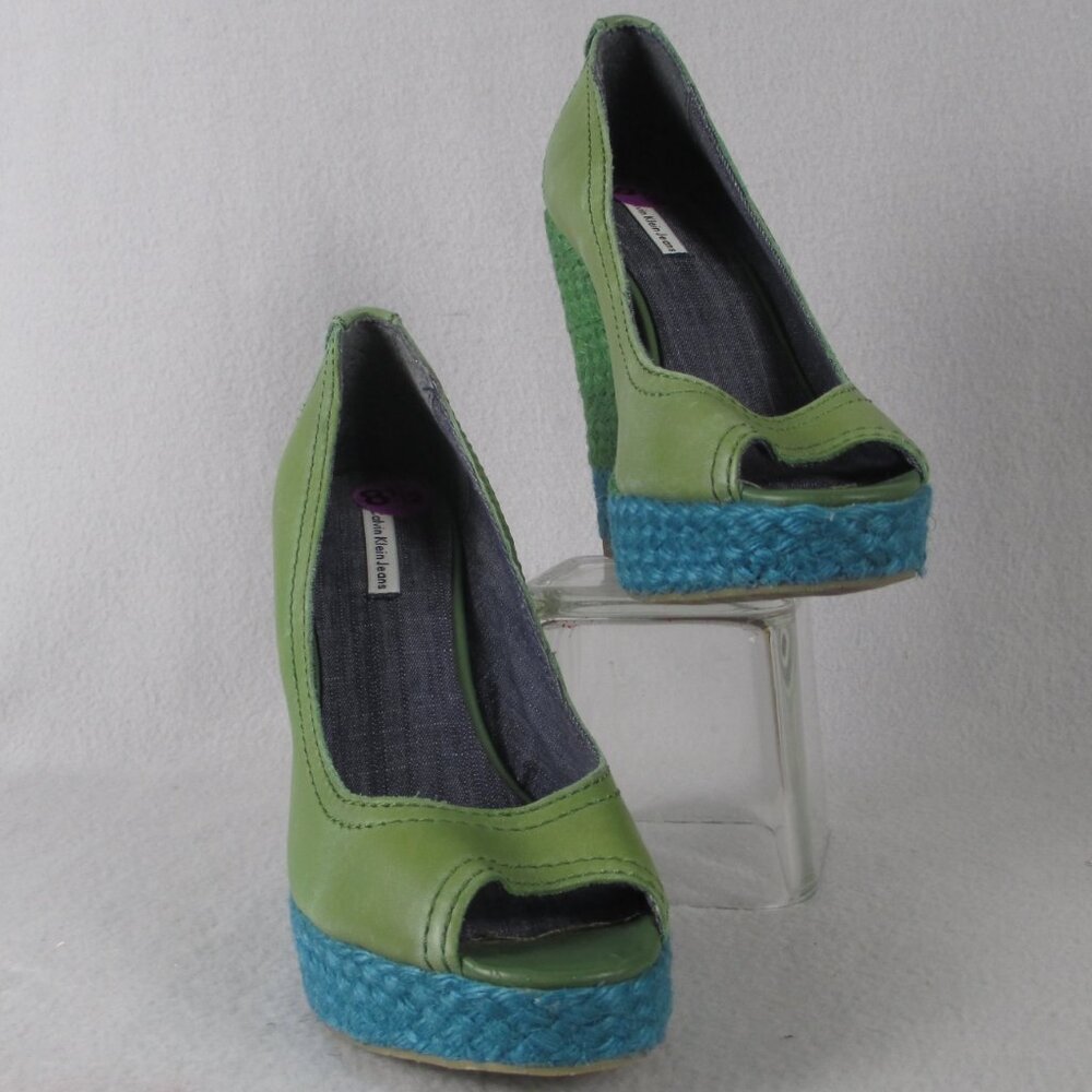 Calvin Klein Jeans “Hallen” Espadrille Wedge Heels – Green/Blue – Women’s Size 8